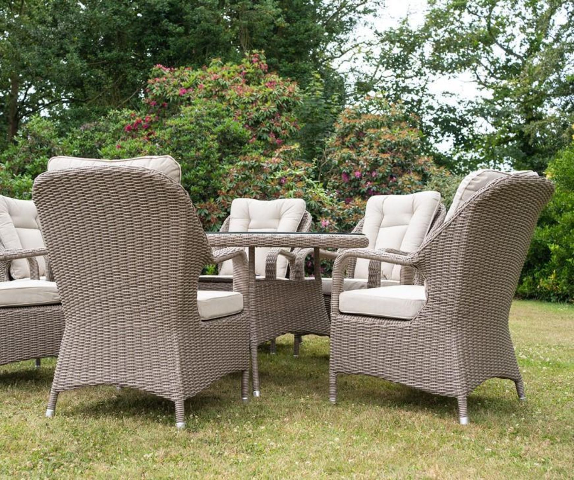 Brand New Moda Furniture 6 Seater Oval Outdoor Dining Set in Grey With Grey Cushions. RRP £ - Image 2 of 8
