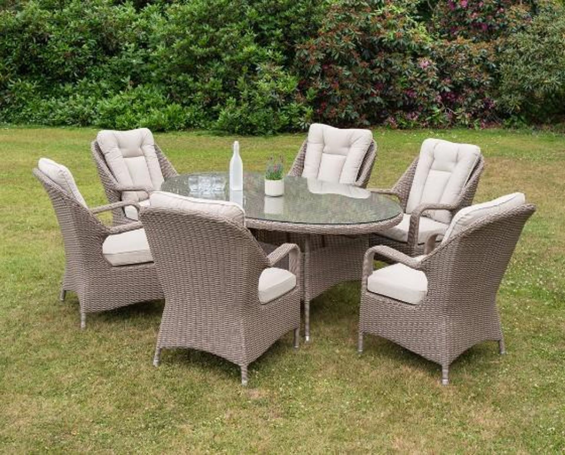Brand New Moda Furniture 6 Seater Oval Outdoor Dining Set in Grey With Grey Cushions. RRP £ - Image 8 of 8
