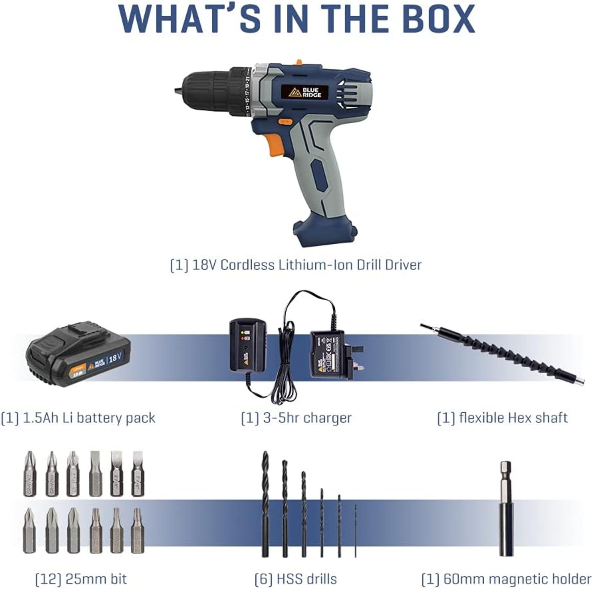 4x NEW & BOXED BLUE RIDGE 18V Cordless Drill Driver. RRP £89 EACH. The BlueRidge 18V cordless - Bild 3 aus 9