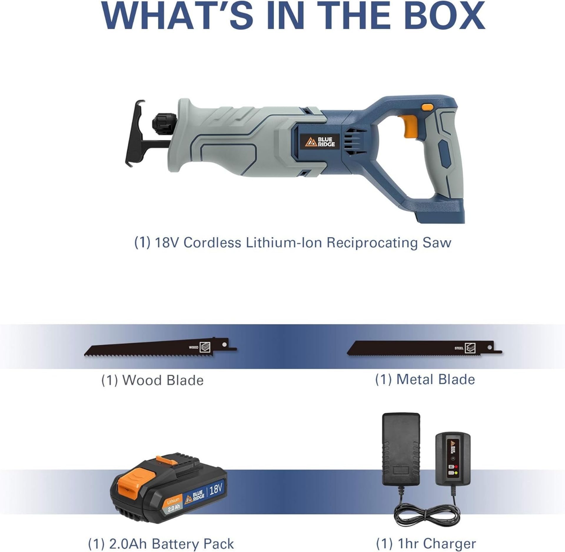 3x NEW & BOXED BLUE RIDGE 18V Reciprocating Cordless Sabre Saw with 2.0Ah Battery. RRP £99 EACH. - Image 2 of 6