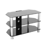 NEW LIVING GLASS TV STANDS. BLACK TEMPERED GLASS WITH STAINLESS STEEL LEGS. EASY TO ASSEMBLE. APPROX