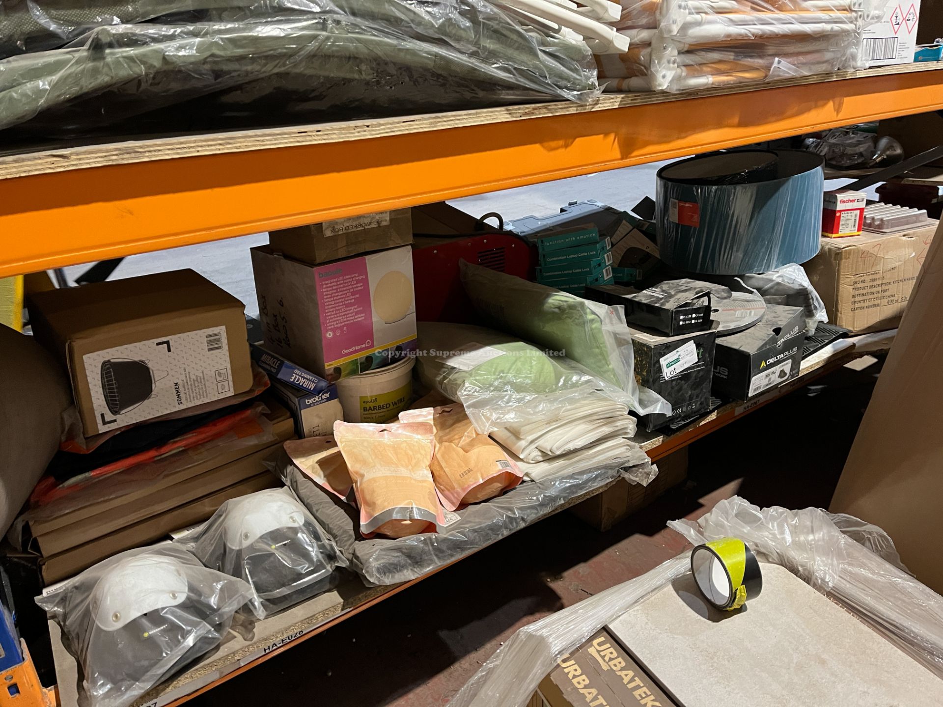 LARGE HIGH VALUE MIXED LOT ON 1 SHELF TO CONTAIN WORKWEAR, TOOLS, LOCKS ETC. (INSL)
