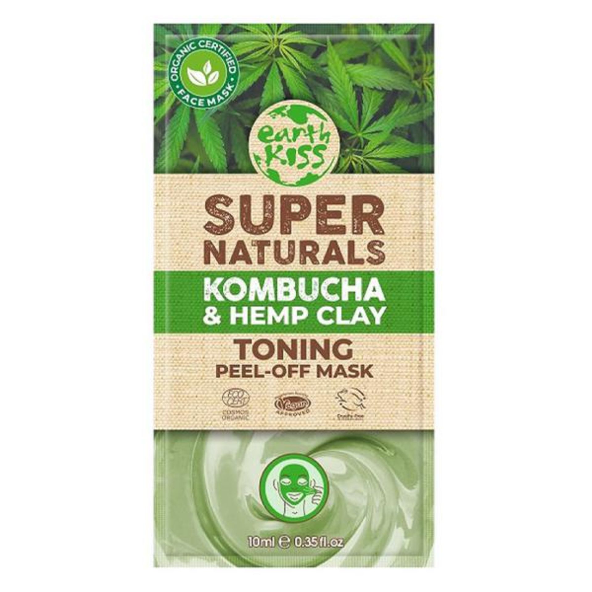 156 X BRAND NEW EARTH KISS SUPER NATURALS KOMBUCH AND HEMP CLAY TONING PEEL OFF MASKS EBR7