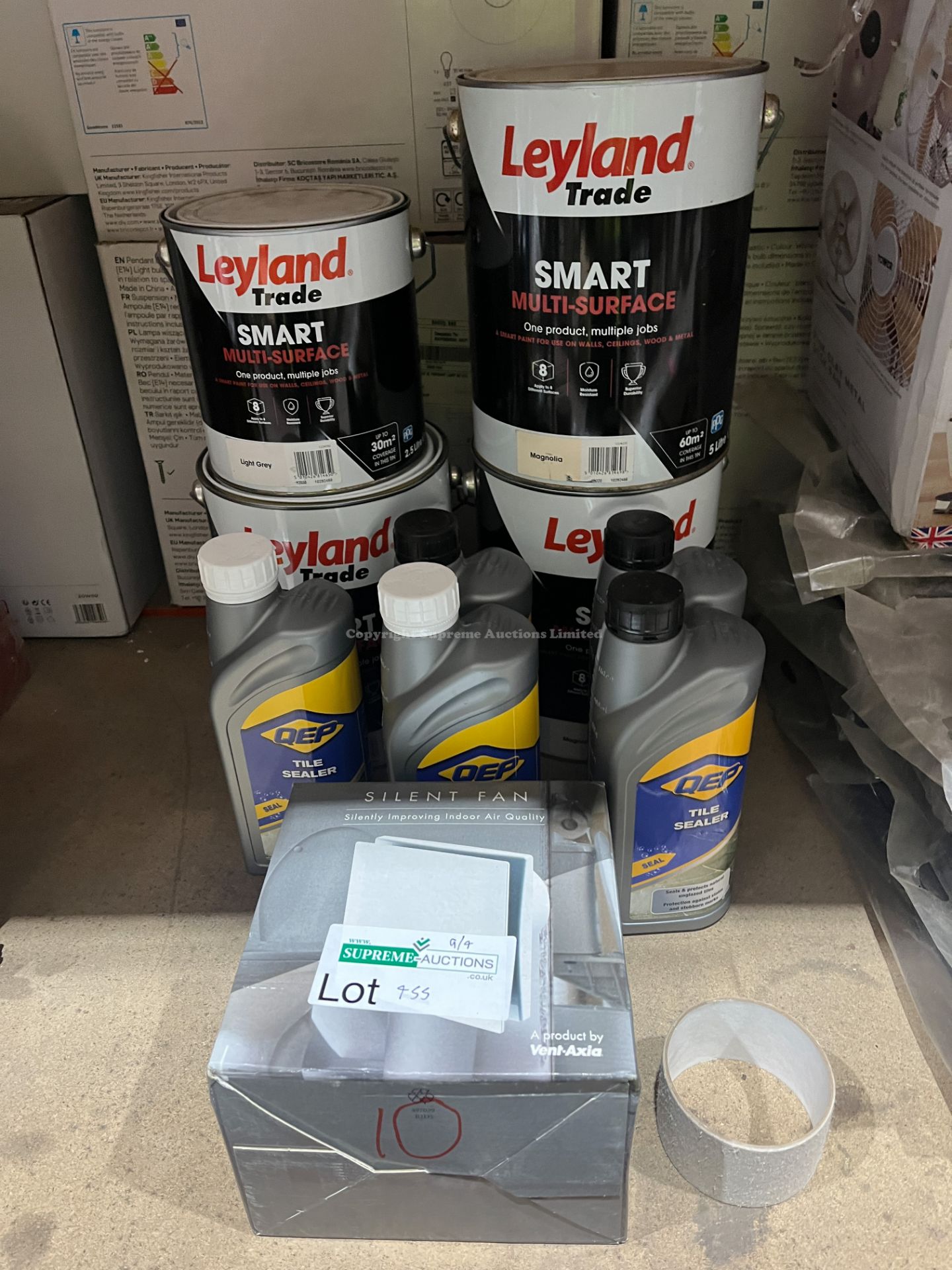 10 PIECE MIXED LOT TO INCLUDE LEYLAND TRADE PAINT, TILE SEALER, VENT AXIA. (R9B-11)