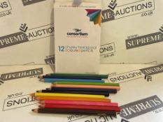 50 X BRAND NEW PACKS OF 12 CHUNKY HEXAGONAL ASSORTED COLOURED PENCILS R4.7