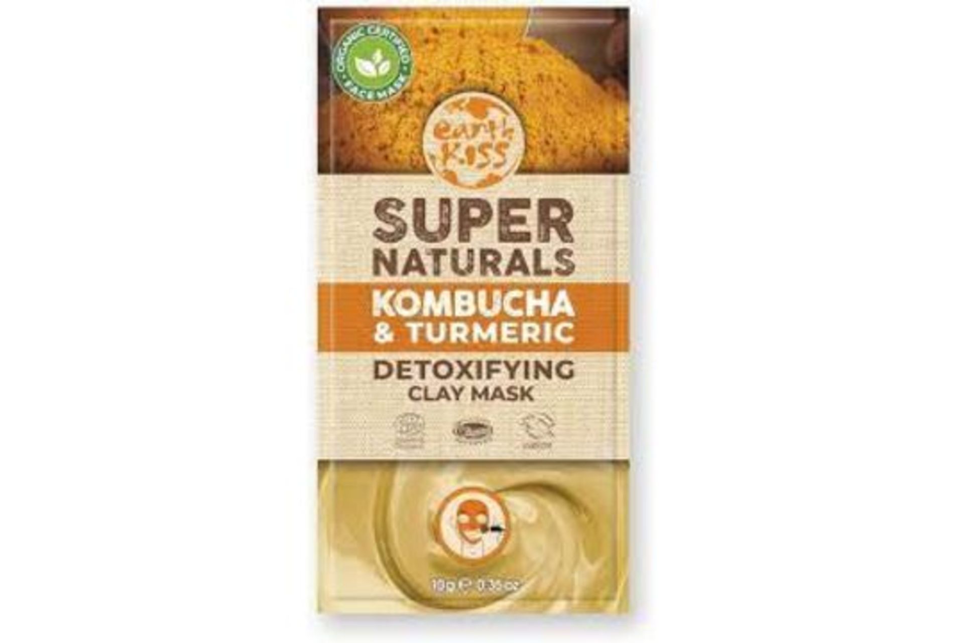 336 X BRAND NEW EARTH KISS SUPER NATURALS KOMBUCHA AND TURMERIC DETOXIFYING CLAY MASKS - PW