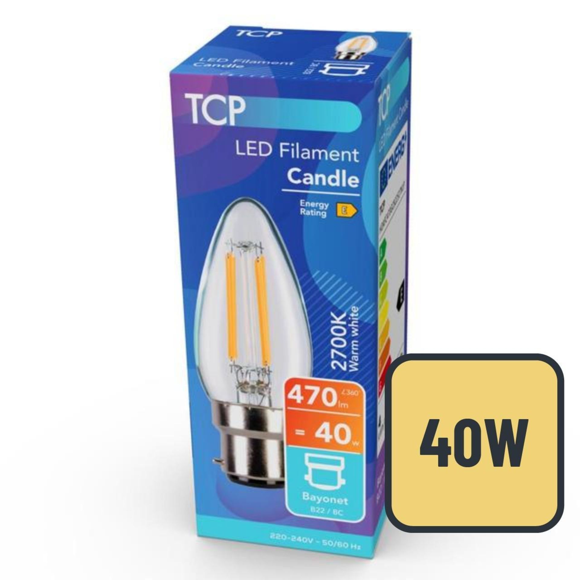 TRADE PALLET TO CONTAIN 980x BRAND NEW TCP Filament 470 Lumen Non-Dimmable 4.2w Clear B22 Candle