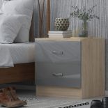 10 X HARMIN GREY HIGH GLOSS ON OAK FRAME 2 DRAWER BEDSIDE CABINET TABLE - With its clean stylish
