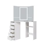 WHITE 5 DRAWER MAKE UP CORNER DRESSING TABLE WITH TOUCH LED MIRROR AND STOOL - WHITE RRP £349.99 -