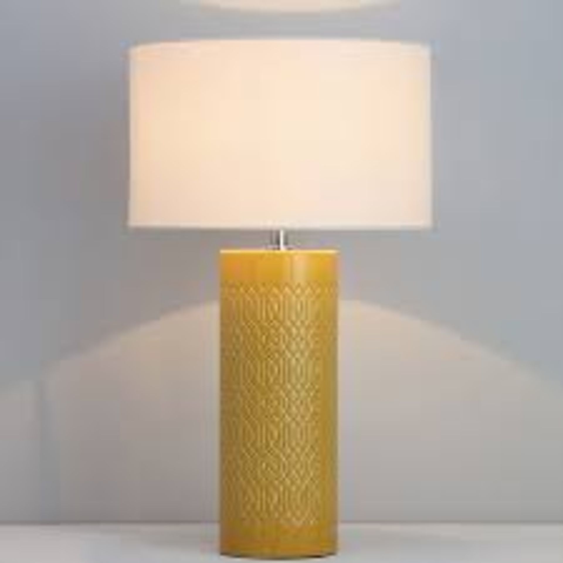 Inlight Dactyl Embossed ceramic Ochre Cylinder Table light. -ER48.