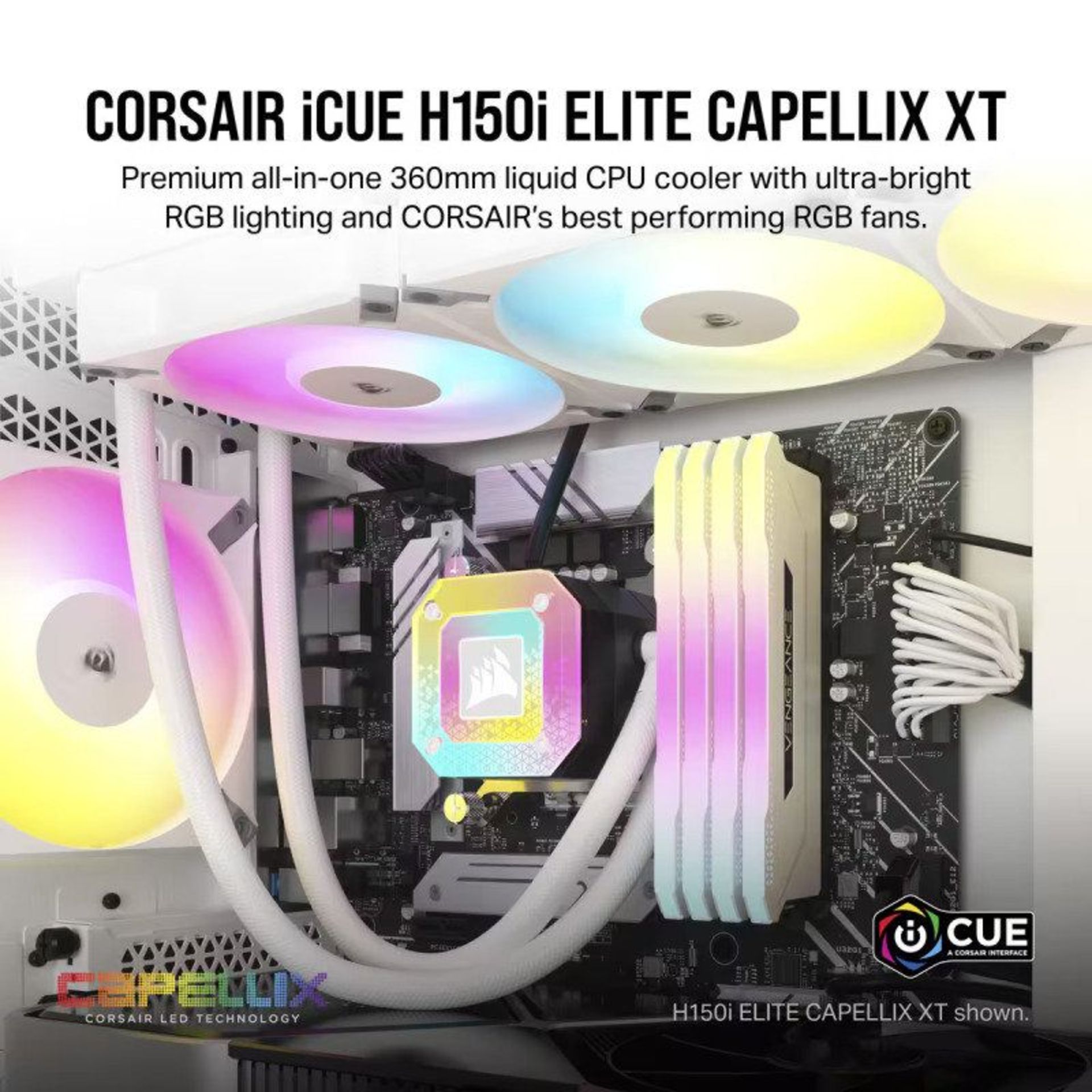 CORSAIR iCUE H150i ELITE CAPELLIX Liquid CPU Cooler - White. - P1. RRP £249.99. The CORSAIR iCUE - Image 2 of 2