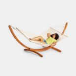 1 Person Hammock with Wooden Frame. - ER36. Designed with a neutral white and brown colourway to
