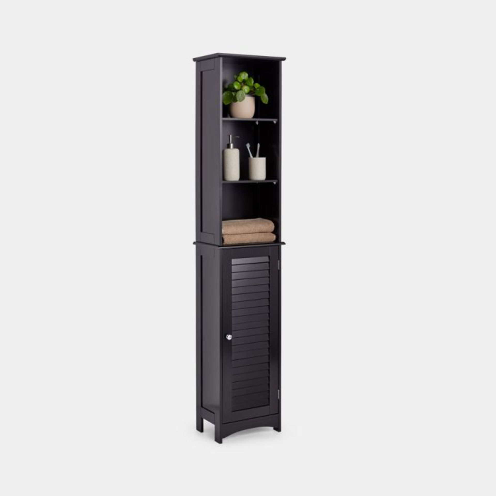 Shrewsbury Black Tallboy Bathroom Cabinet. - ER36. Adjustable shelving allows you to fully