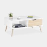 White & Oak Effect Coffee Table. -ER35. This Nordic-inspired piece boasts a low stance and a large
