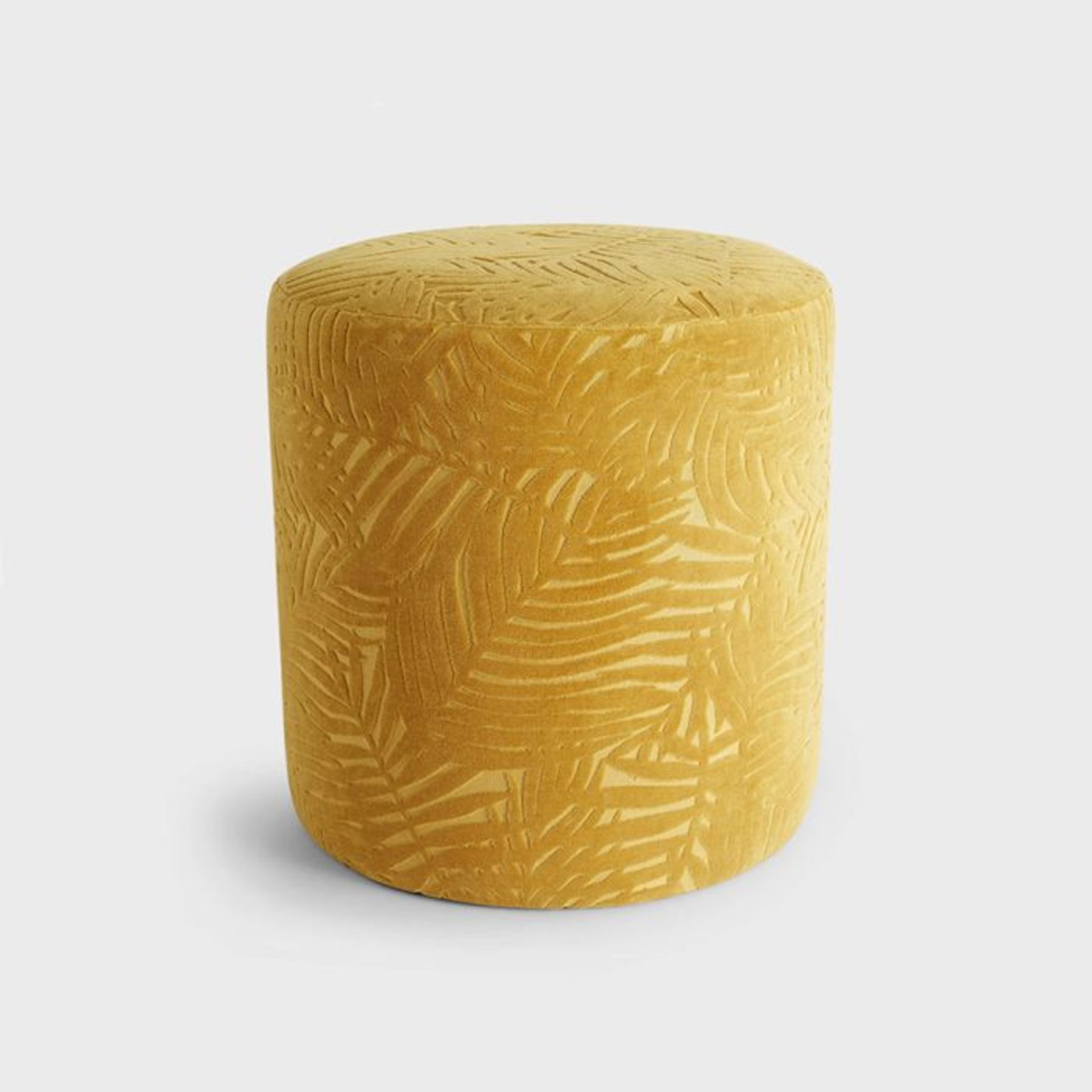 Jacquard Leaf Mustard Round Velvet Stool. - ER35. Forget redecorating or expensive furnishings, this