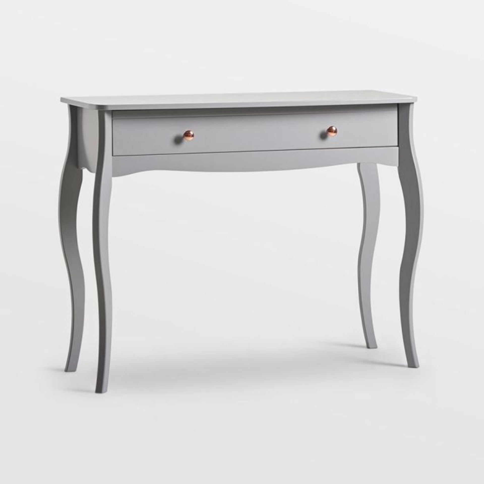 Grace Grey Dressing Table Desk. - ER36. With a cool grey finish, bold legwork contouring and