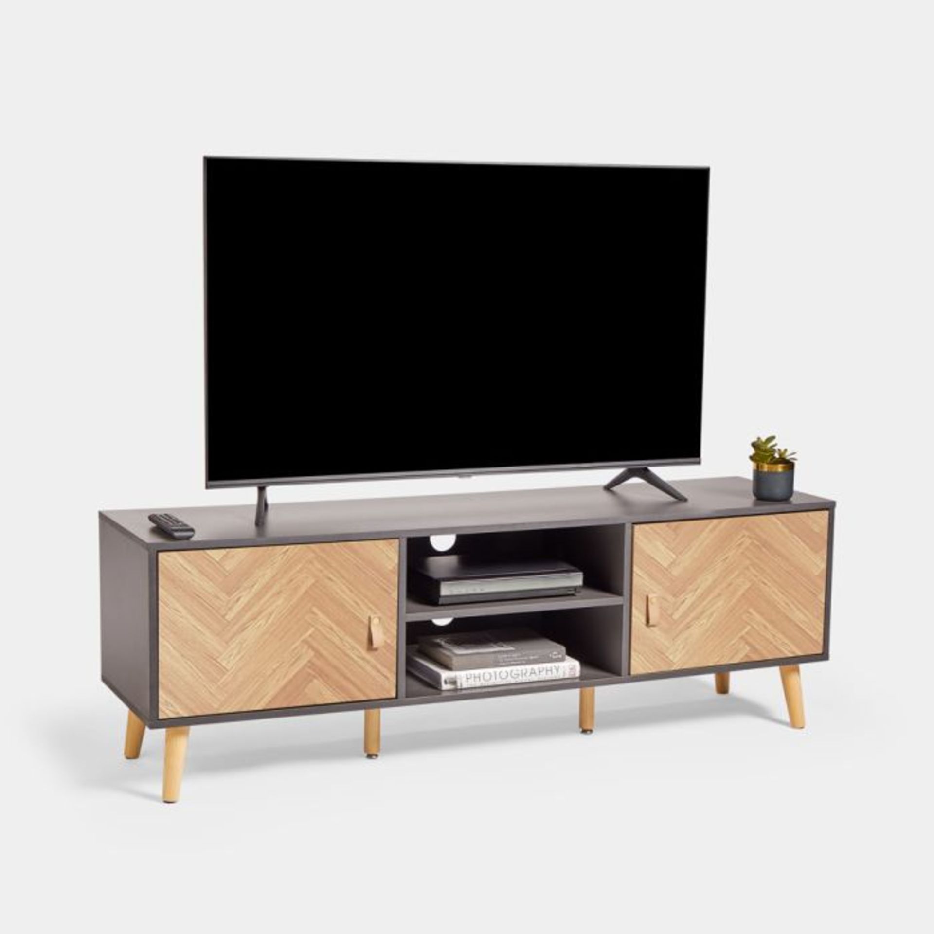 Herringbone TV Unit. - ER36. Featuring a herringbone pattern and paper veneer for a slick sheen, our