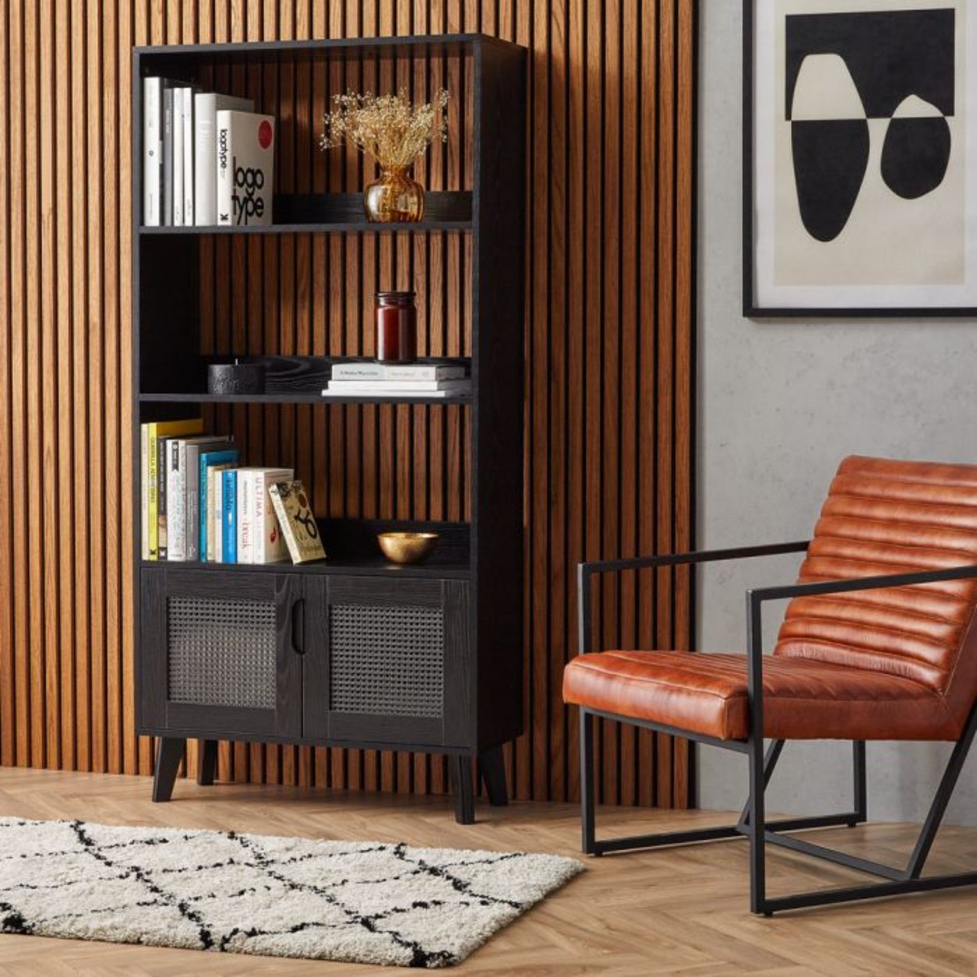 Barton Black Rattan Bookcase. - ER36. Upgrade your living room décor today with our contemporary,