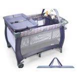 3 IN 1 CONVERTIBLE BASSINET COT WITH CHANGING TABLE AND TOY BAR-GREY. - ER25.