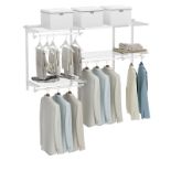 Custom Closet Organizer Kit Wall Mounted Adjustable 3 to 5 FT with Hanging Rod. - ER26.