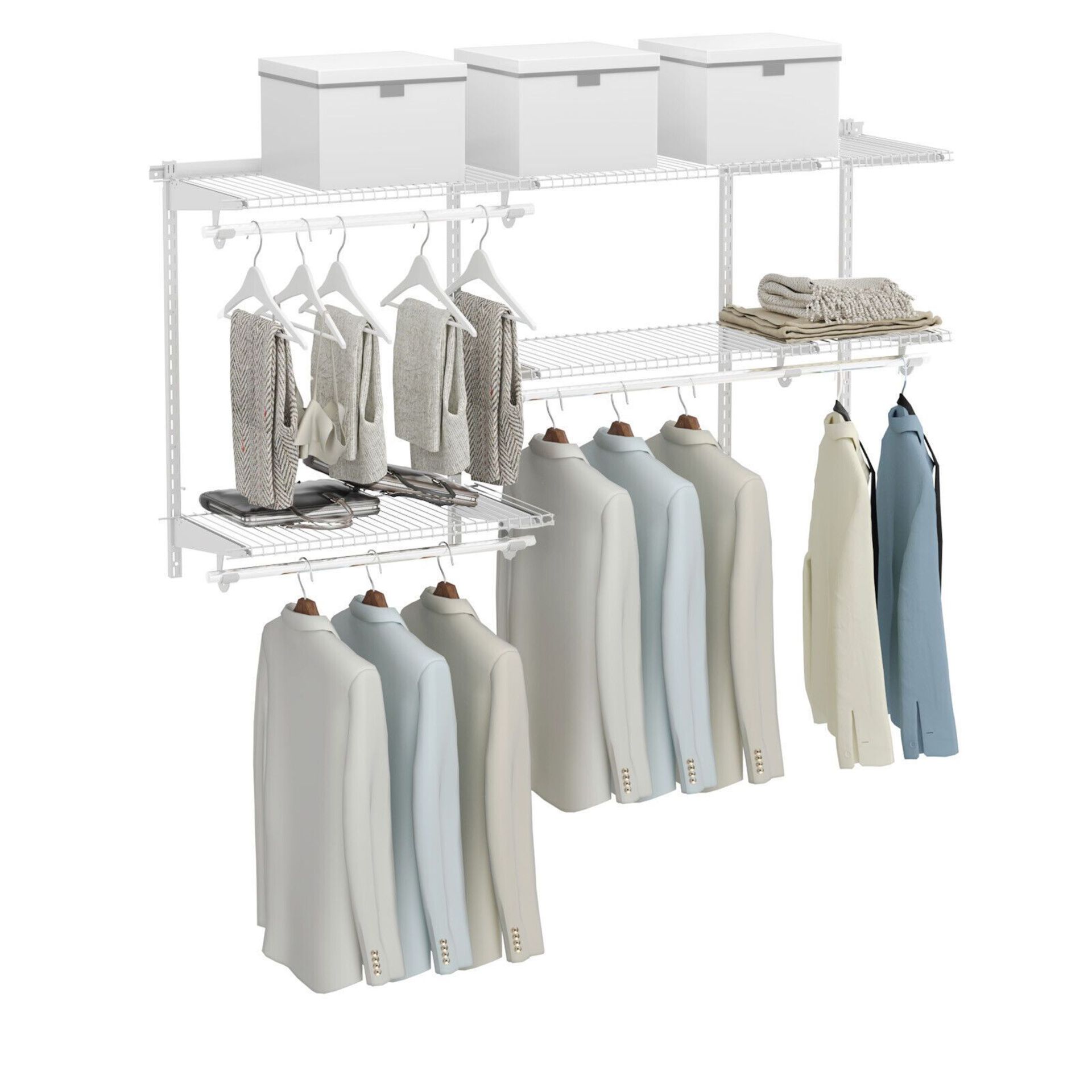 Custom Closet Organizer Kit Wall Mounted Adjustable 3 to 5 FT with Hanging Rod. - ER26.