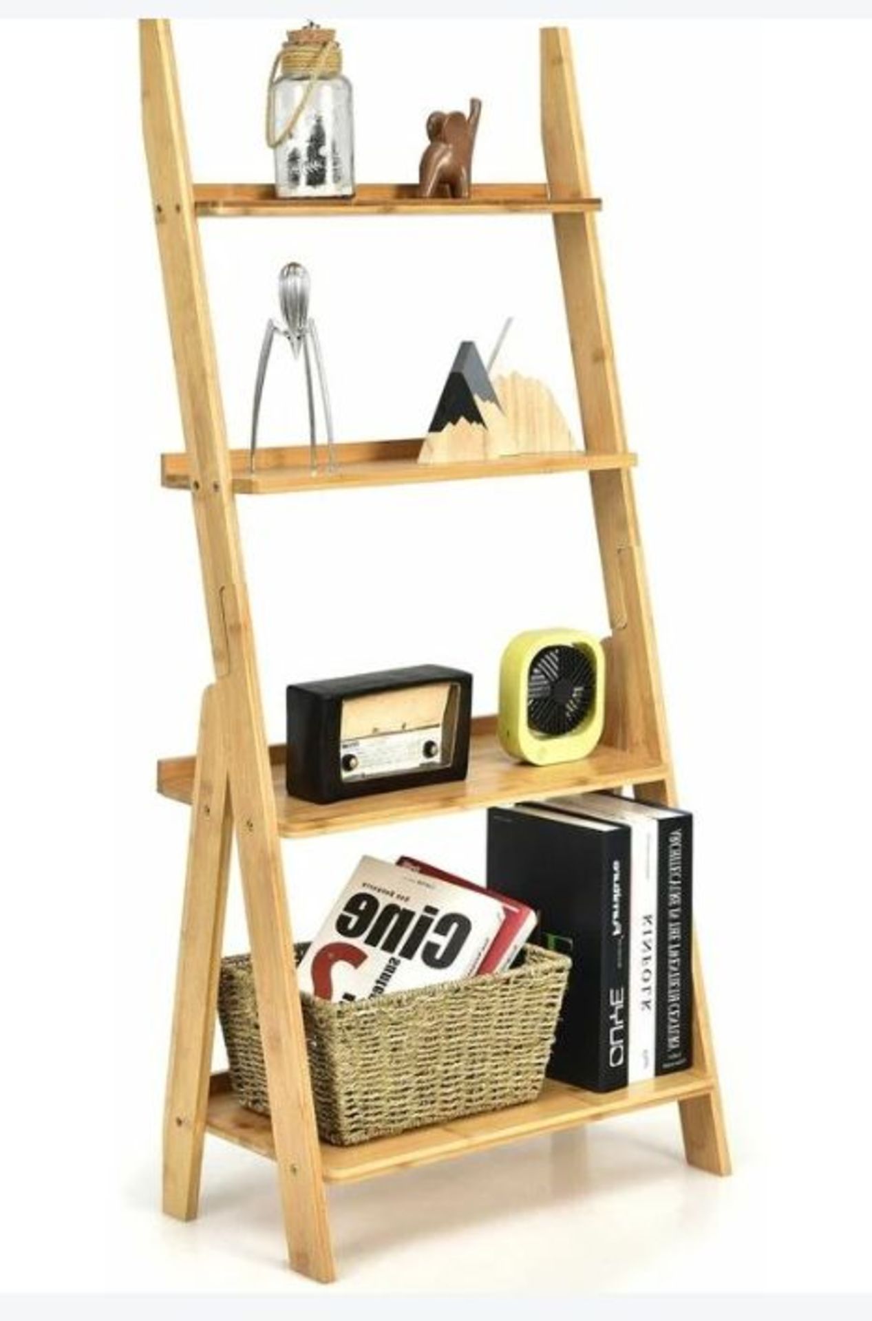 4-Tier Ladder Shelf Bamboo Bookshelf Bookcase Storage Organizer Plant Stand. - ER26.