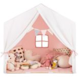 Large Kids Play Tent Play House Pink White Flag Banner Washable Cotton Mat. - ER24