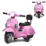 Kids 6V Battery VESPA Compatible Electric Motorbike with Training Wheels-Pink. - ER26.