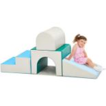 BABY JOY Kids Crawl & Climb Foam Play Set, 4 Pieces Baby Single-Tunnel Foam Climber for Toddlers