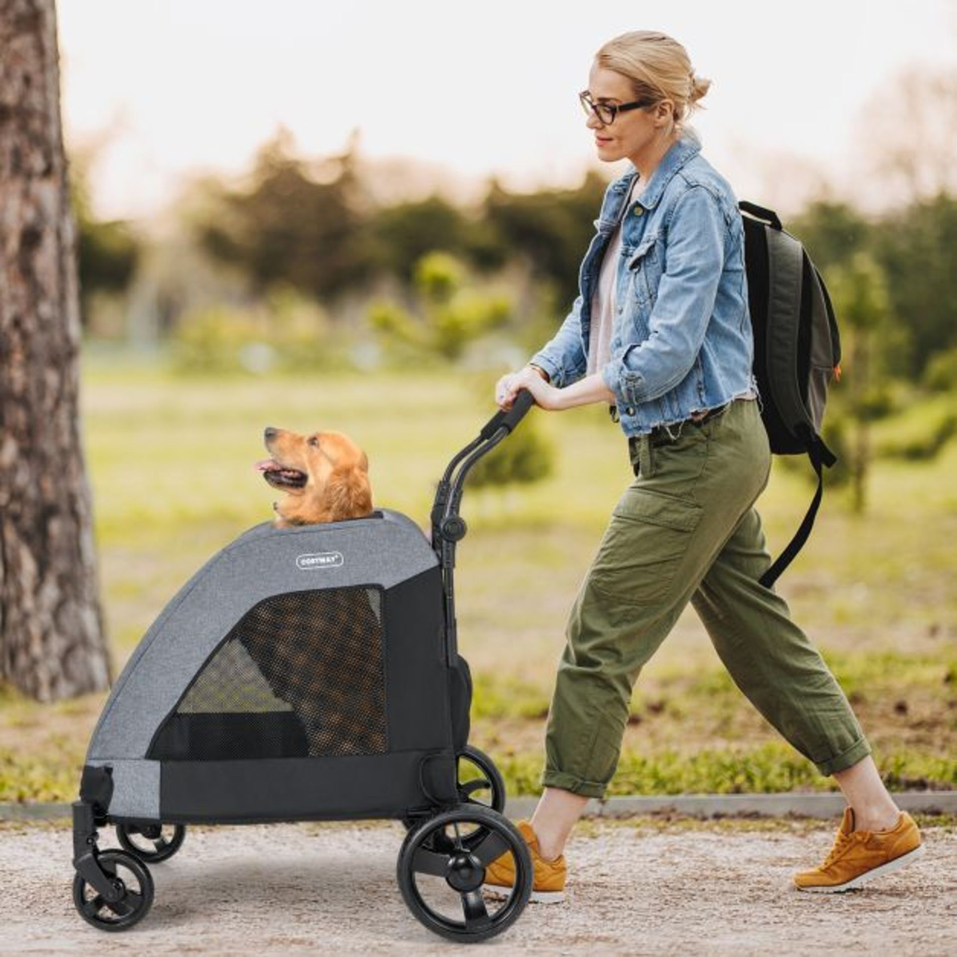 Foldable Pet Stroller with Front Door and Skylight for Medium Large Dogs. - ER26.
