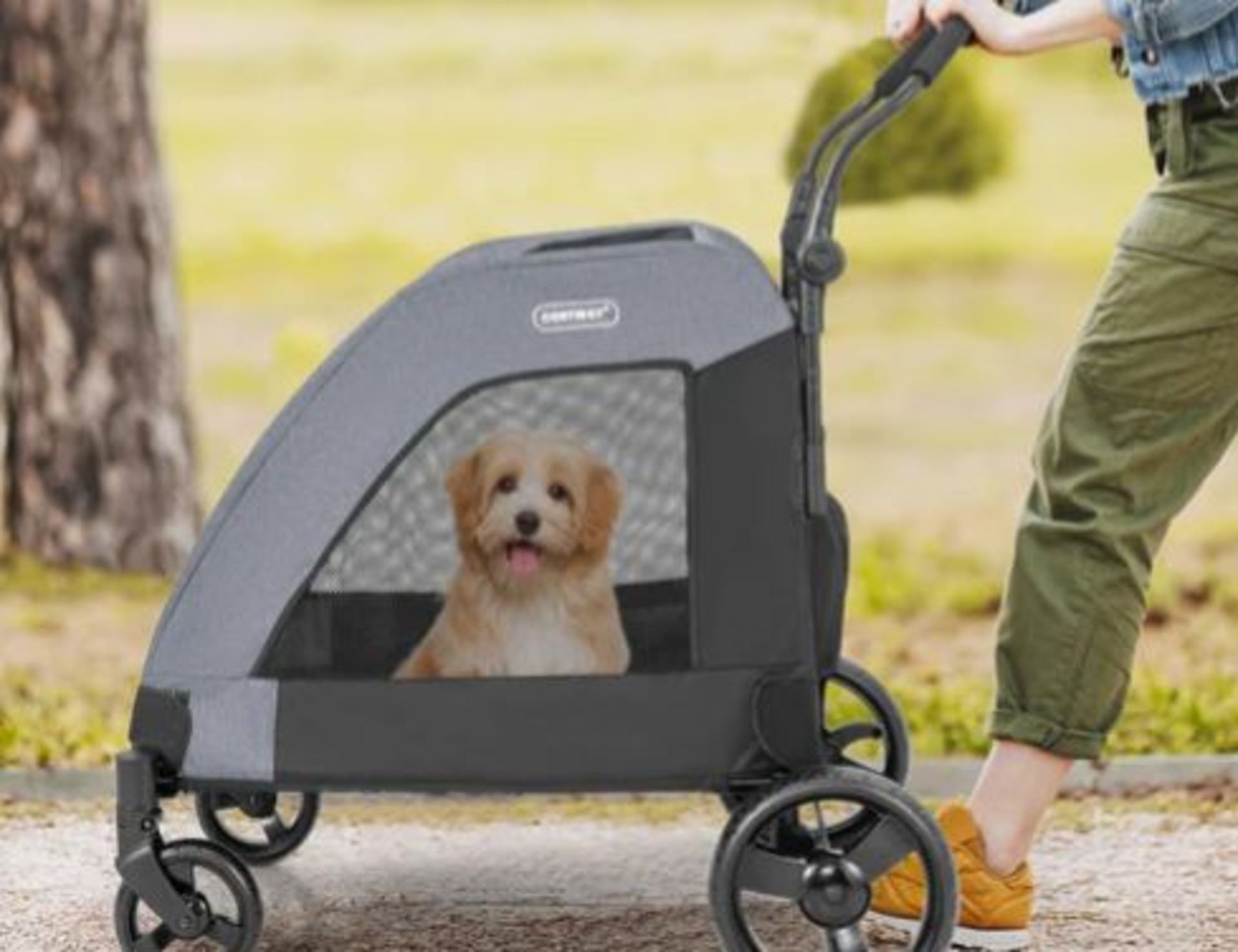 EXTRA LARGE DOG STROLLER FOLDABLE PET STROLLER WITH DUAL ENTRY-GREY. - ER26.