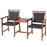 ProTect 3 Pieces Wooden Furniture Set with Umbrella Hole. - ER25. Rattan seats and backrest are more