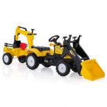 3-in-1 Kids Ride On Pedal Excavator with Detachable Trailer-Yellow. - ER24