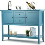 Sideboard Buffet Table Wooden Console Table w/ Drawers & Storage Cabinets Blue. - ER26.