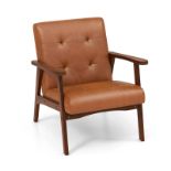 Luxury Mid Century Accent Chair Tufted Reading Armchair Solid Rubber Wood. - ER25.