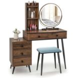 Vanity Table Set with 3-Colour Round Mirror and Charging Station-Brown. - ER27. The dresser is