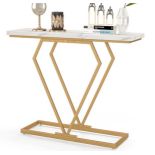 100 CM GOLD CONSOLE TABLE WITH DIAMOND SHAPE GEOMETRIC FRAME-WHITE & GOLDEN. - ER26.