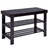 3 Tier Bamboo Bench Storage Shoe Shelf-Black . - ER24