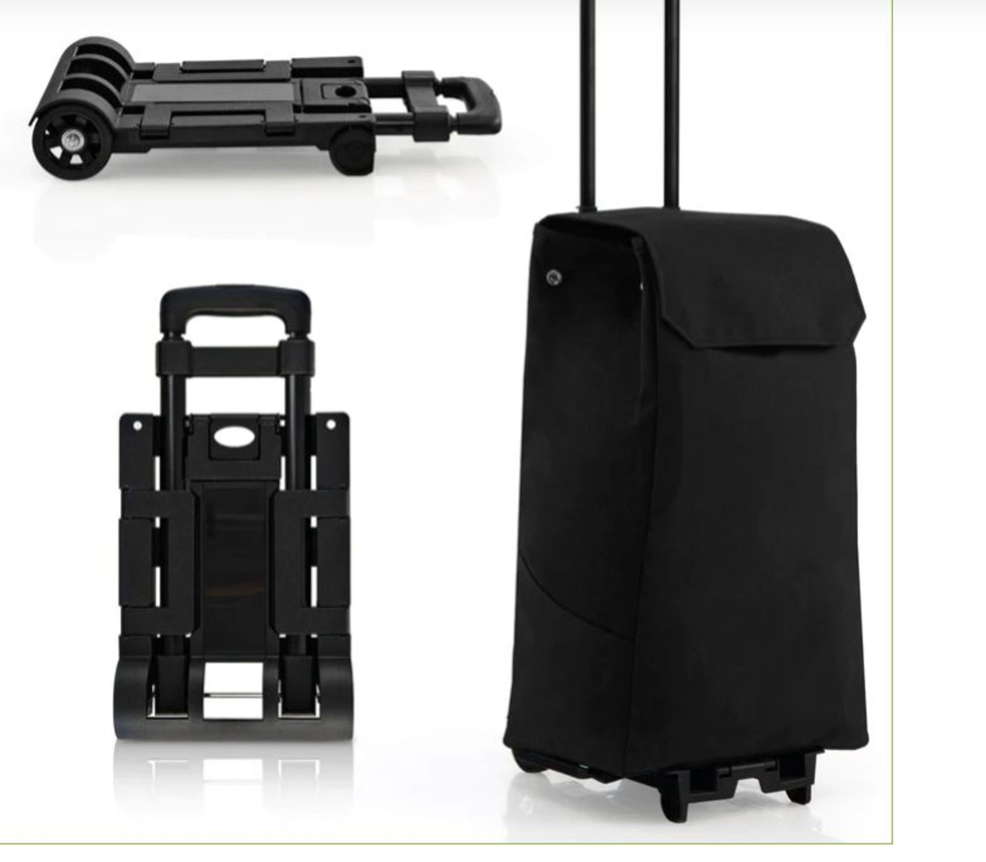 2 IN 1 FOLDABLE SHOPPING TROLLEY WITH DETACHABLE BAG AND ADJUSTABLE HEIGHT-BLACK. - ER26.