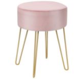 Modern Round Velvet Footstool Ottoman Upholstered Dressing Stool Pink. - ER26.