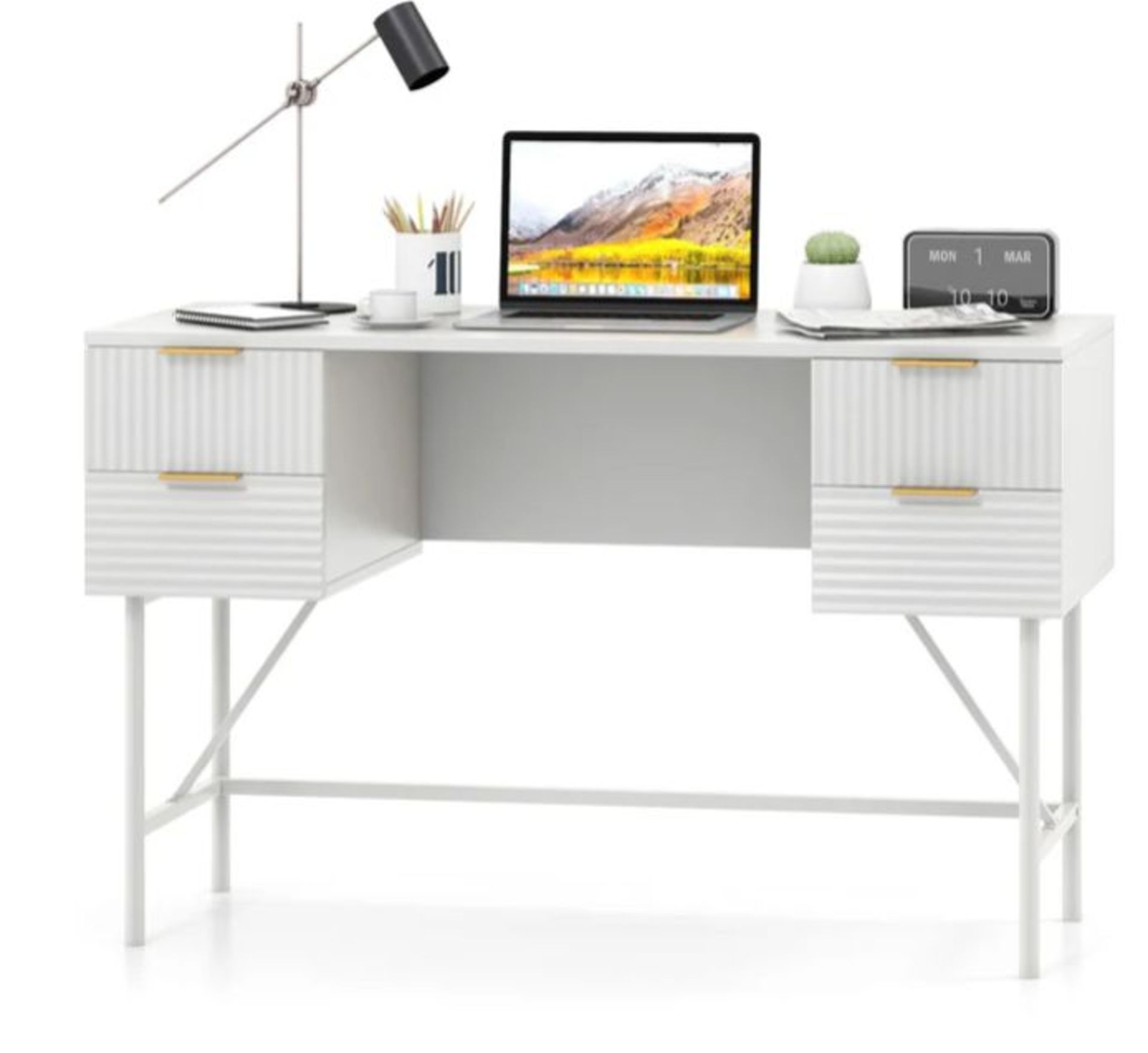 MODERN COMPUTER DESK WITH 4 DRAWERS AND STORAGE-WHITE. - ER26