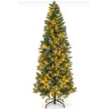 HINGED SLIM PENCIL XMAS TREE WITH 408/618 SNOWY BRANCH TIPS FOR HOME. - ER25.