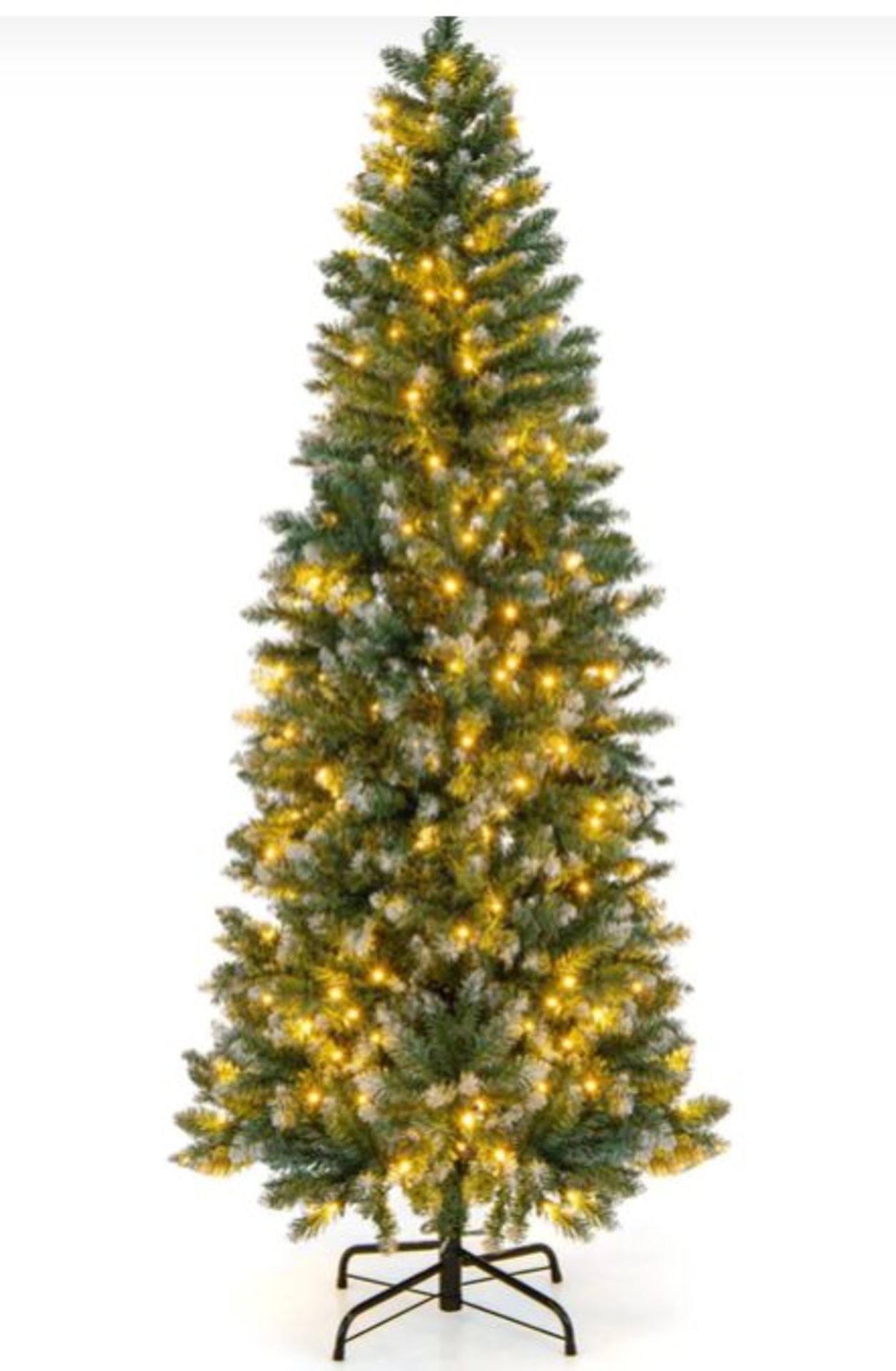 HINGED SLIM PENCIL XMAS TREE WITH 408/618 SNOWY BRANCH TIPS FOR HOME. - ER25.