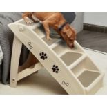 4 Steps Folding Pet Stairs With Safe Side Rail-Beige. - ER25.