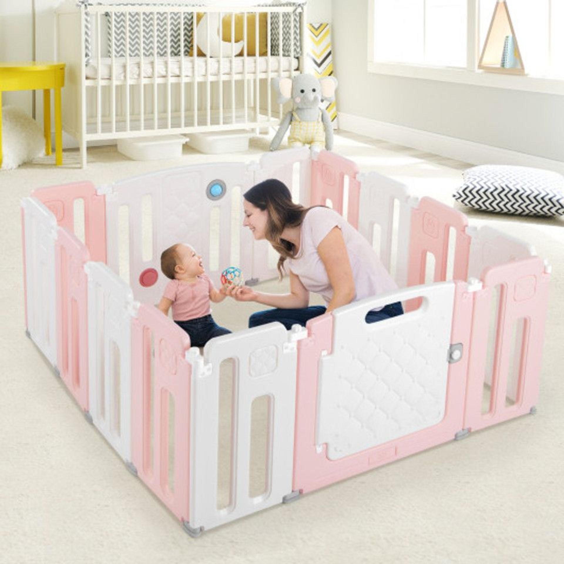 14 Panels Kids Safety Activity Play Center With Drawing Board-Pink. - ER25.