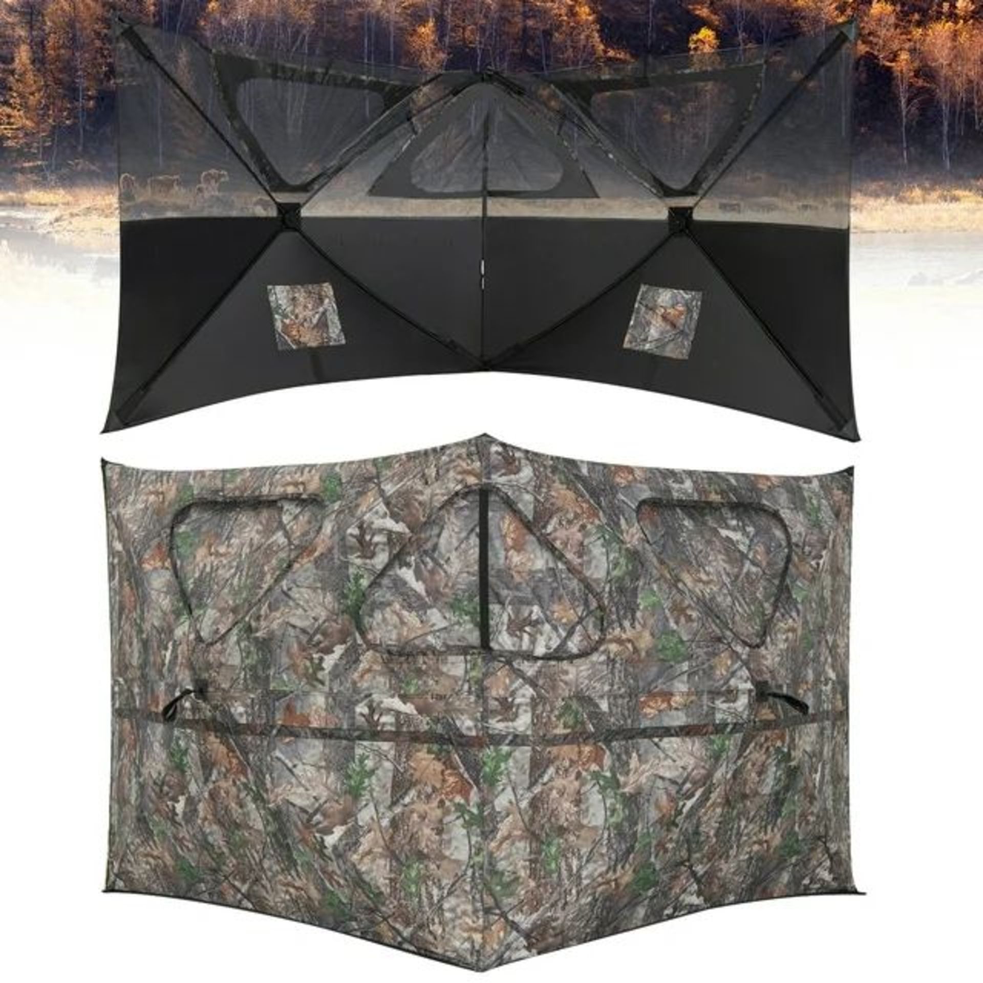 Luxury Turkey Hunting Ground Blind 2-Panel Pop Up Fence with 3 Shoot Through Ports. -ER24