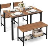 Tangkula Dining Table Set for 4, Kitchen Table and 2 Chairs for 4 with Bench, 4 Piece Dining Table