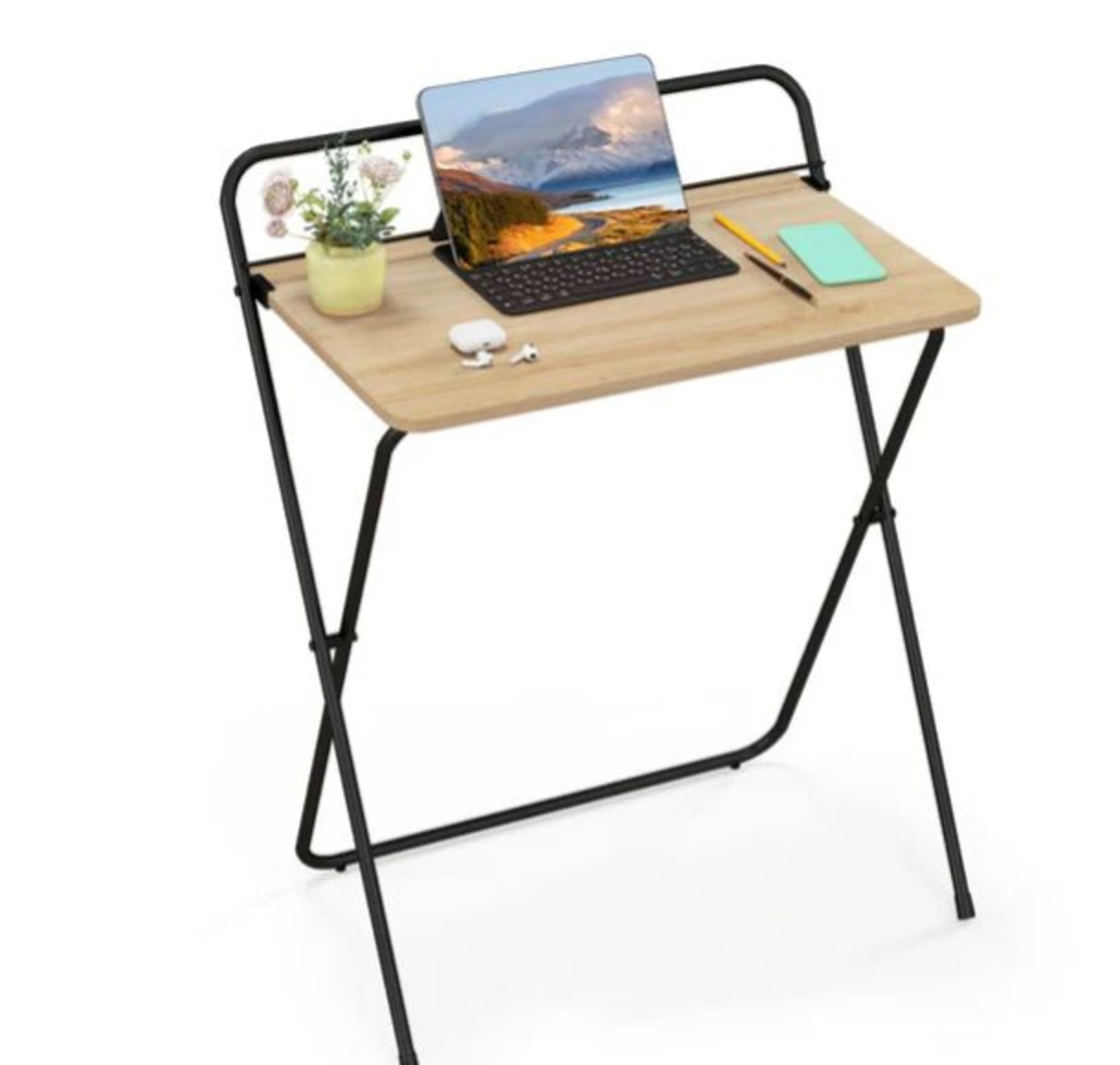 60CM FOLDING COMPUTER DESK WITH TABLET BRACKET-NATURAL. - ER26.