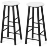 Set of 2 Faux Marble Bar Stools with Footrest and Anti-slip Foot Pad. - ER25. This pub height bar