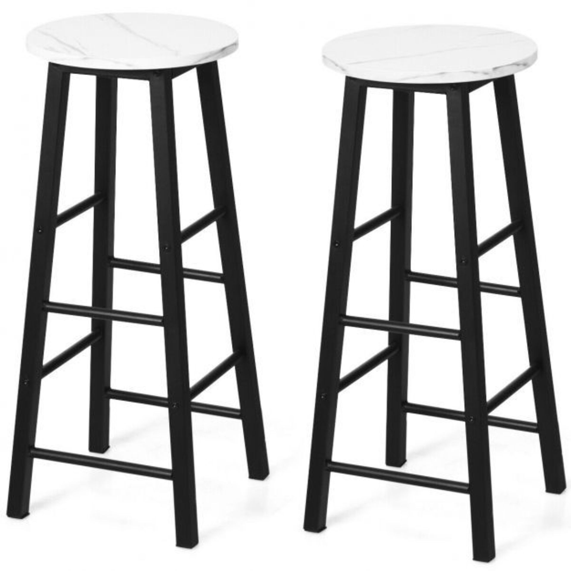 Set of 2 Faux Marble Bar Stools with Footrest and Anti-slip Foot Pad. - ER25. This pub height bar